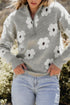 Soft Floral Knit Quarter Zip Long Sleeve Sweater