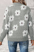 Soft Floral Knit Quarter Zip Long Sleeve Sweater