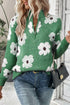 Soft Floral Knit Quarter Zip Long Sleeve Sweater