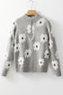 Soft Floral Knit Quarter Zip Long Sleeve Sweater