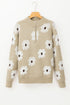 Soft Floral Knit Quarter Zip Long Sleeve Sweater