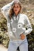 Soft Floral Knit Quarter Zip Long Sleeve Sweater