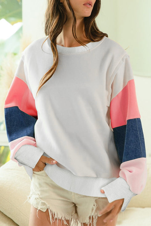Soft French Terry Contrast Panel Pullover Top