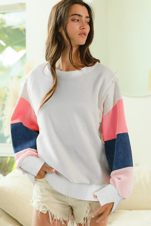 Soft French Terry Contrast Panel Pullover Top