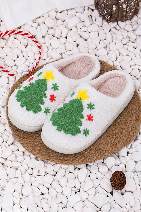 Soft Fuzzy Fleece Tree Print Indoor Home Slippers