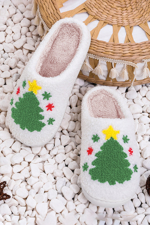 Soft Fuzzy Fleece Tree Print Indoor Home Slippers