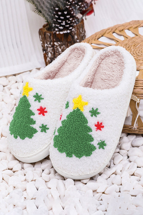 Soft Fuzzy Fleece Tree Print Indoor Home Slippers