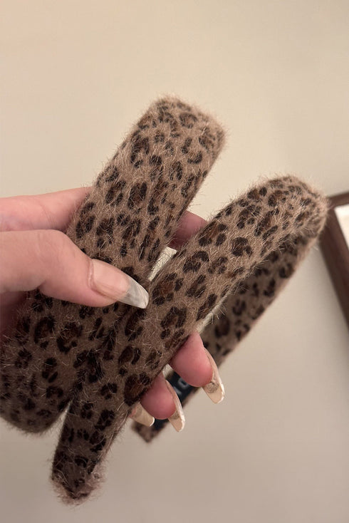Soft Fuzzy Texture Leopard Print Wide Hair Headband