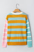 Soft Geometric Stripe Knit Crew Neck Pullover Sweater