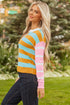 Soft Geometric Stripe Knit Crew Neck Pullover Sweater