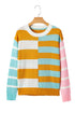 Soft Geometric Stripe Knit Crew Neck Pullover Sweater