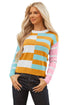 Soft Geometric Stripe Knit Crew Neck Pullover Sweater