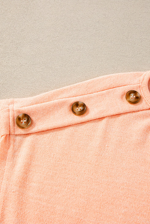 Soft Heathered Knit Button Shoulder Detail Top
