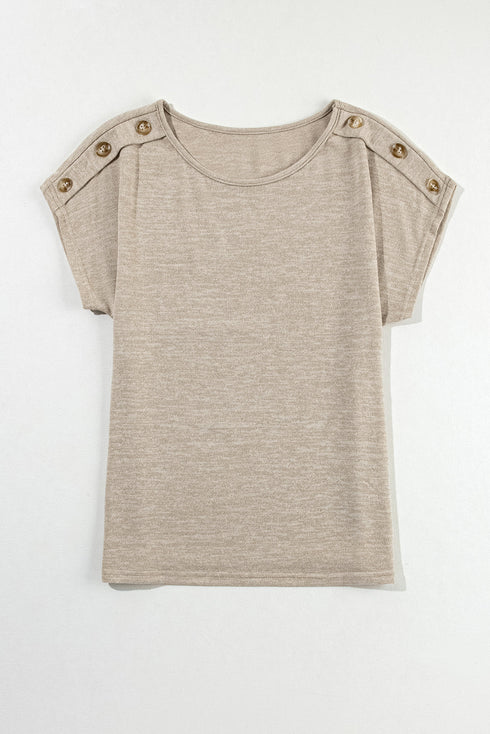 Soft Heathered Knit Button Shoulder Detail Top