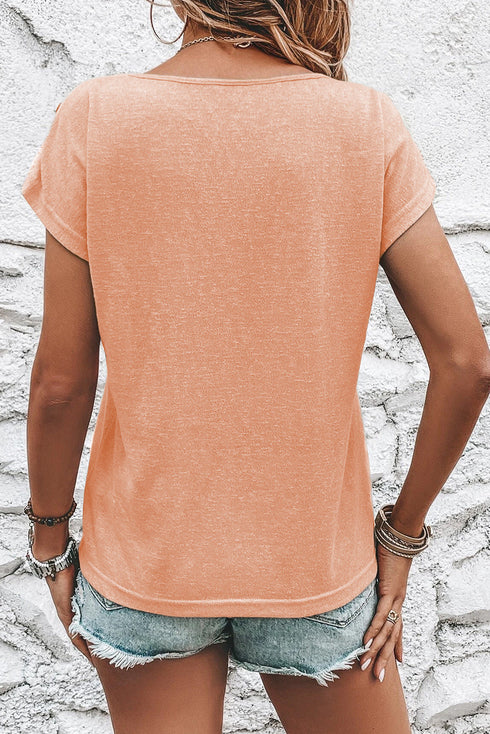 Soft Heathered Knit Button Shoulder Detail Top