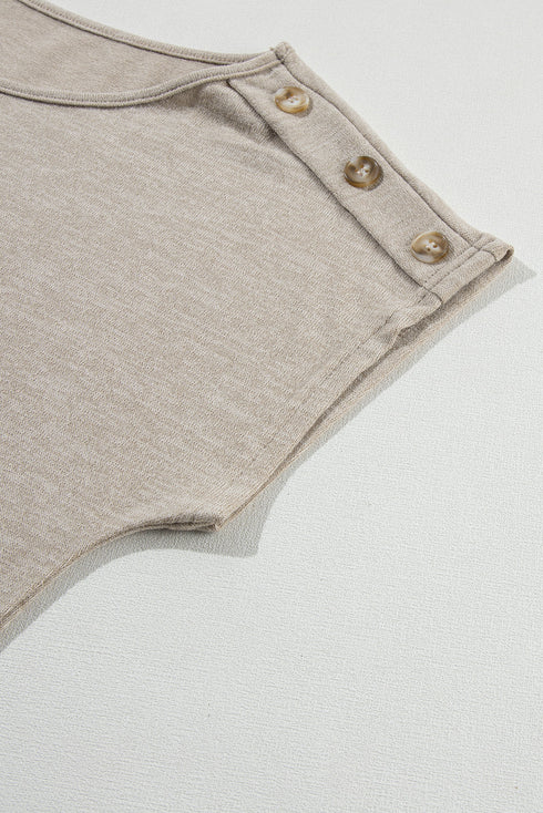 Soft Heathered Knit Button Shoulder Detail Top