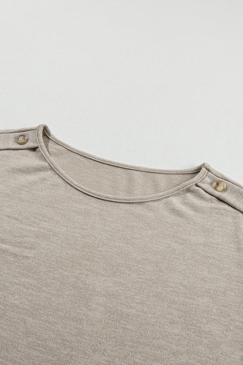 Soft Heathered Knit Button Shoulder Detail Top
