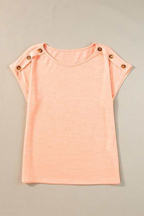 Soft Heathered Knit Button Shoulder Detail Top