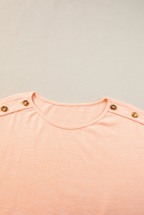 Soft Heathered Knit Button Shoulder Detail Top
