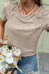 Soft Heathered Knit Floral Lace Shoulder Tee