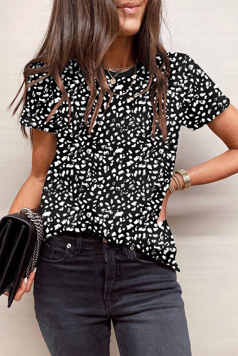 Soft Jersey Abstract Spot Print Short Sleeve Top