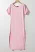 Soft Jersey Knit Rolled Sleeve Pocketed Maxi Dress
