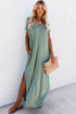 Soft Jersey Knit Rolled Sleeve Pocketed Maxi Dress