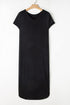 Soft Jersey Knit Rolled Sleeve Pocketed Maxi Dress