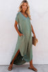 Soft Jersey Knit Rolled Sleeve Pocketed Maxi Dress