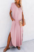 Soft Jersey Knit Rolled Sleeve Pocketed Maxi Dress