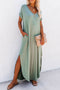 Soft Jersey Knit Rolled Sleeve Pocketed Maxi Dress