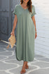Soft Jersey Knit Rolled Sleeve Pocketed Maxi Dress