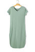 Soft Jersey Knit Rolled Sleeve Pocketed Maxi Dress