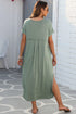 Soft Jersey Knit Rolled Sleeve Pocketed Maxi Dress