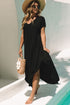 Soft Jersey Knit Rolled Sleeve Pocketed Maxi Dress