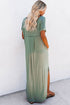 Soft Jersey Knit Rolled Sleeve Pocketed Maxi Dress