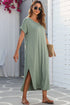 Soft Jersey Knit Rolled Sleeve Pocketed Maxi Dress