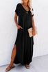 Soft Jersey Knit Rolled Sleeve Pocketed Maxi Dress