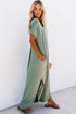 Soft Jersey Knit Rolled Sleeve Pocketed Maxi Dress