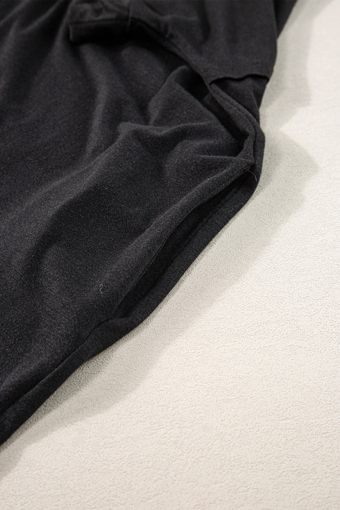 Soft Jersey Knit Rolled Sleeve Pocketed Maxi Dress