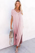 Soft Jersey Knit Rolled Sleeve Pocketed Maxi Dress