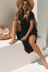 Soft Jersey Knit Rolled Sleeve Pocketed Maxi Dress