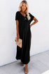 Soft Jersey Knit Rolled Sleeve Pocketed Maxi Dress