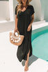 Soft Jersey Knit Rolled Sleeve Pocketed Maxi Dress