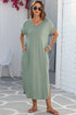 Soft Jersey Knit Rolled Sleeve Pocketed Maxi Dress