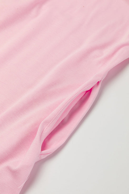 Soft Jersey Knit Rolled Sleeve Pocketed Maxi Dress