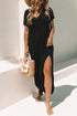 Soft Jersey Knit Rolled Sleeve Pocketed Maxi Dress