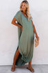 Soft Jersey Knit Rolled Sleeve Pocketed Maxi Dress