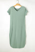 Soft Jersey Knit Rolled Sleeve Pocketed Maxi Dress