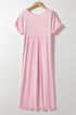 Soft Jersey Knit Rolled Sleeve Pocketed Maxi Dress
